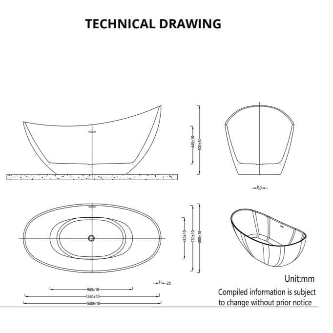 Imex Modern Freestanding Bath Imex Arco Slipper Bath 1600 x 760mm