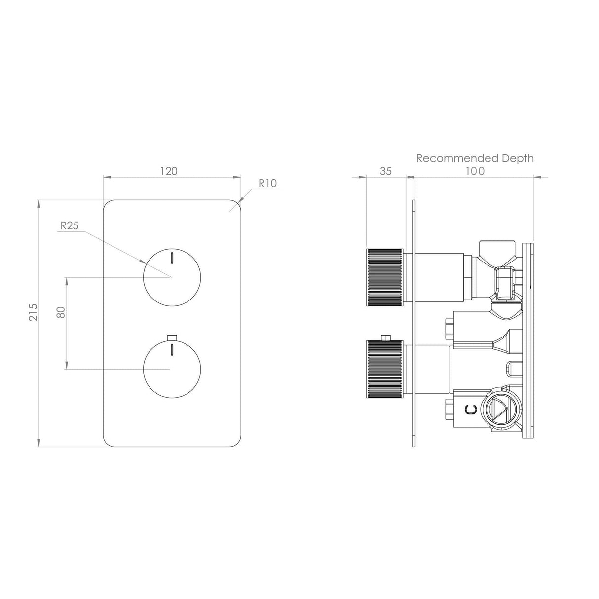 Saneux Concealed Shower Set Saneux COS 2 Outlet, 2 Handle Concealed Shower Valve Kit with Pencil Handset, Shower Head and Slider Rail