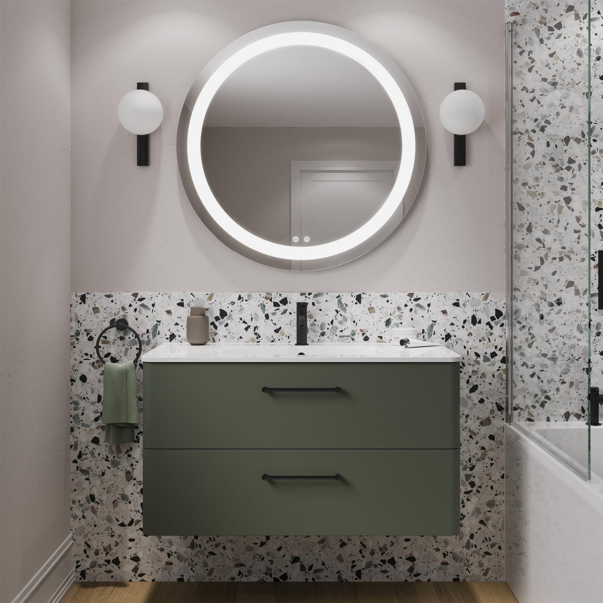 Britton Wall Mounted Vanity Unit Earthy Green / 1 Tap Hole Basin / Matt Black Britton Camberwell Wall Mounted 1000mm Vanity Unit with Basin or Worktop