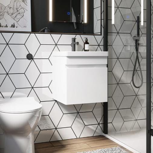 Saneux Wall Mounted Vanity Unit Gloss White Saneux Air Vanity Unit With Basin - 400 X 350mm - One Drawer - Wall Mounted