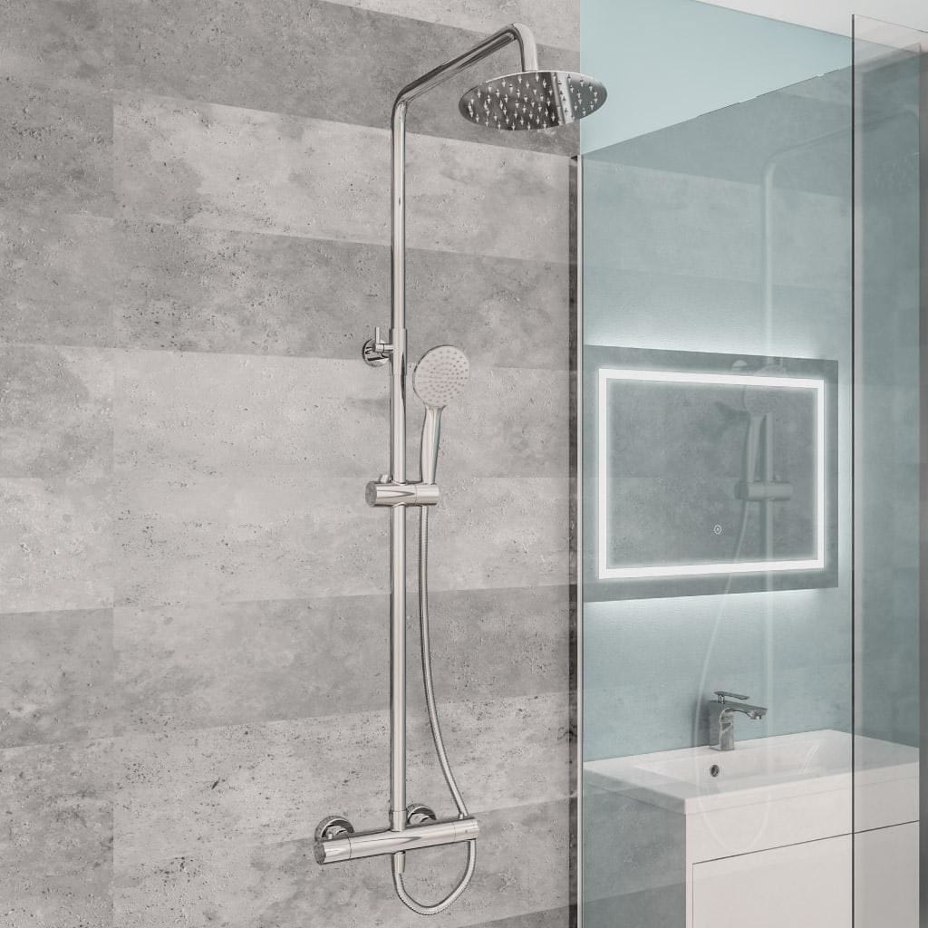 Eastbrook Exposed Shower Set Eastbrook Modern Round Thermostatic Shower Valve Set with Adjustable Riser, Showerhead and Handset in Chrome