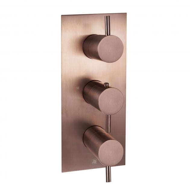 JTP Concealed Shower Valve Brushed Bronze JTP VOS 2 Outlet, 3 Handle, Concealed Thermostatic Shower Valve