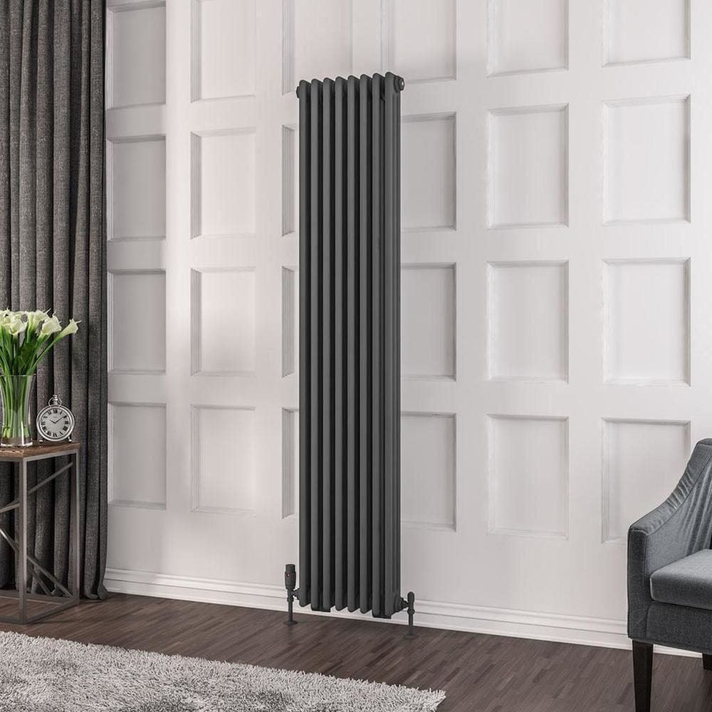 Eastbrook 1800 x 383 / Central Heating Eastbrook Rivassa Traditional 3 Column Radiator in Matt Anthracite