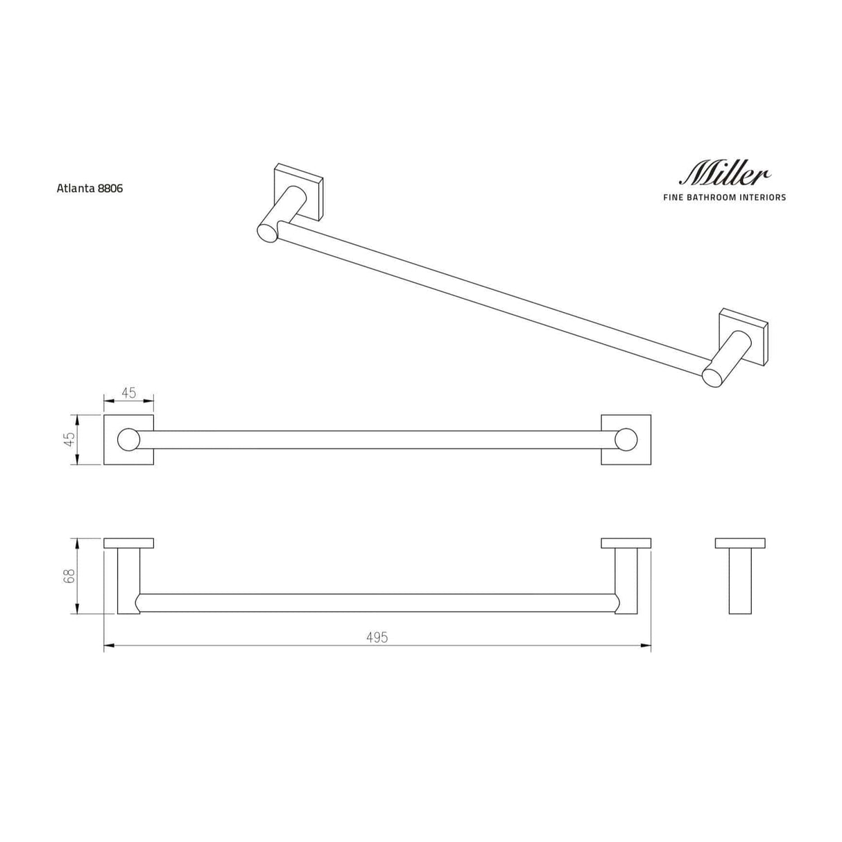 Miller Towel Rails and Rings Miller Atlanta Towel Rail