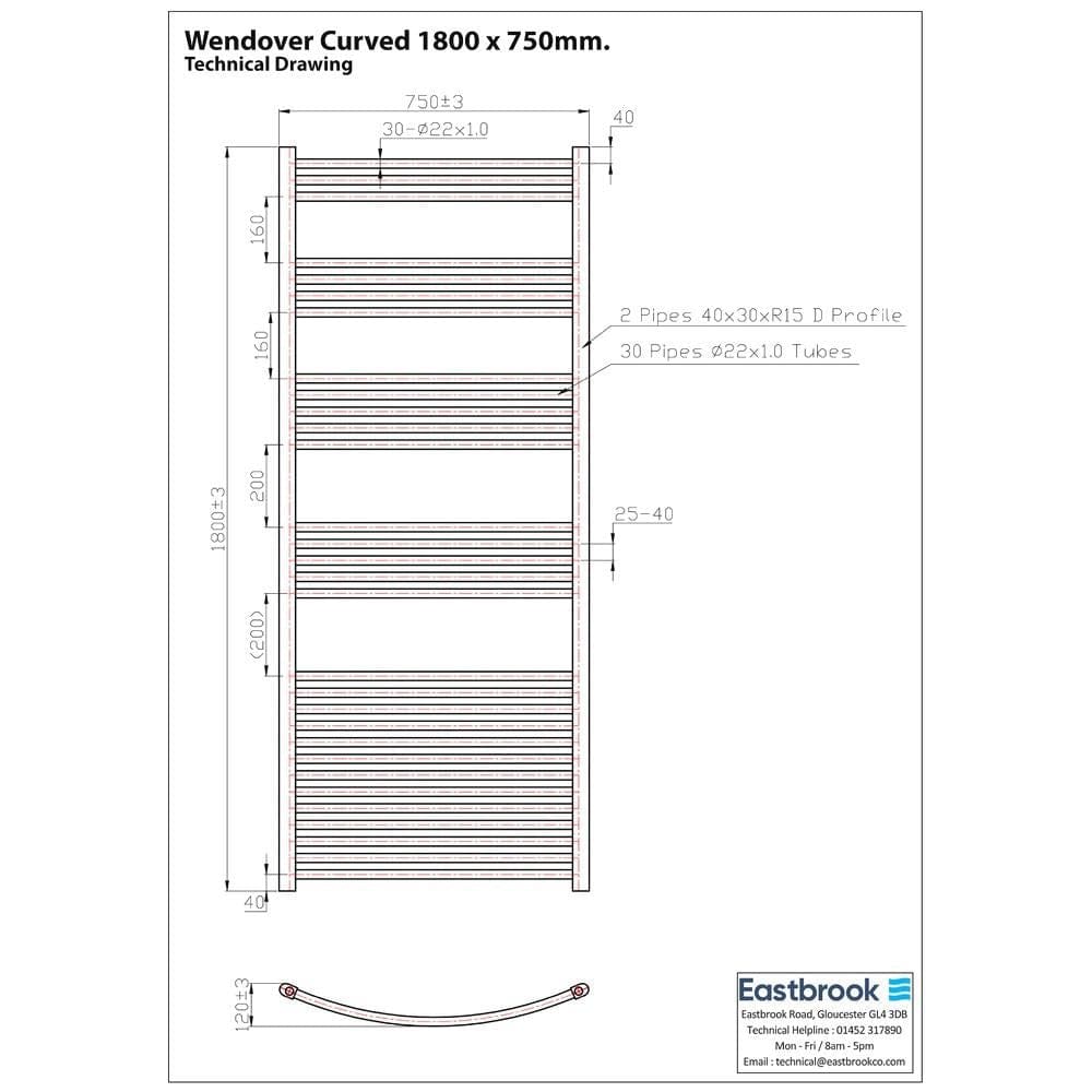 Eastbrook Wendover Curved Vertical Heated Towel Rail in Chrome