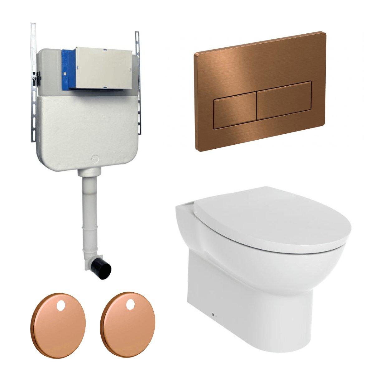 Aquarius Bathrooms Back To Wall Toilet Brushed Bronze / Square Aquarius Urbano Rimless Back to Wall Toilet Pack with Cistern, Flush Plate, Soft Closing Seat and Hinge Covers