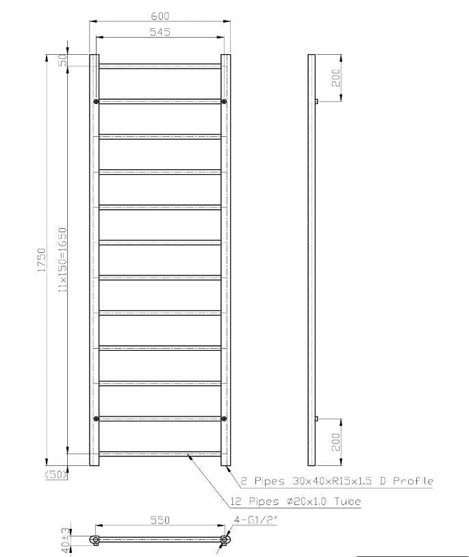 Eastbrook Ladder Rail Eastbrook Tuscan Round Heated Towel Rail in White