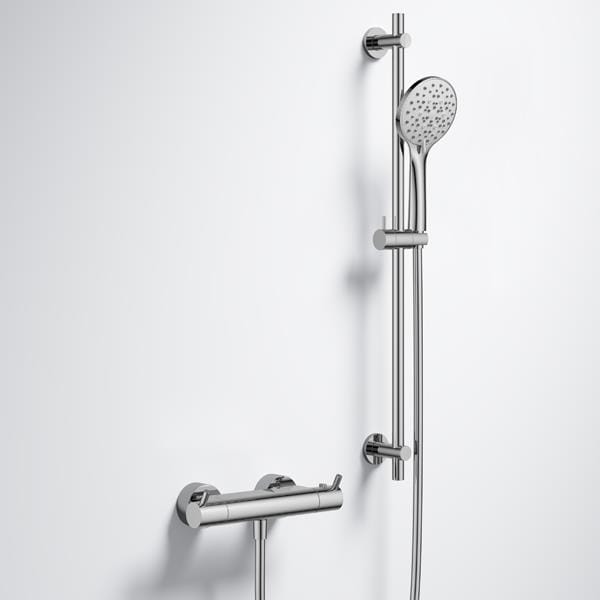 Flova Exposed Shower Set Flova Levo Exposed Thermostatic Bar Shower Valve with Slide Rail and Multi Function Hand Shower in Chrome