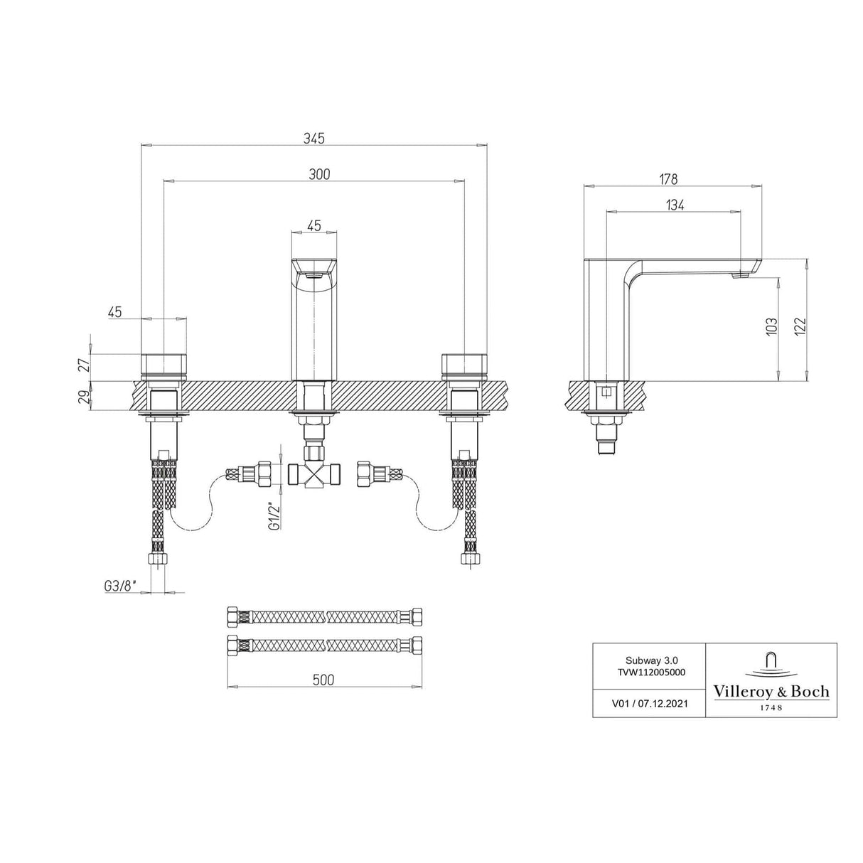 Villeroy & Boch 3 Tap Hole Basin Set Villeroy & Boch Subway 3.0 3 Hole Basin Mixer Tap