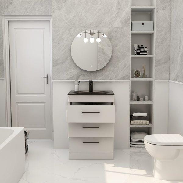 Imex Floor Standing Vanity Unit Matt White / Black Imex Croma Floor Standing Three Drawer 600mm Vanity Unit with 1 Tap Hole Basin