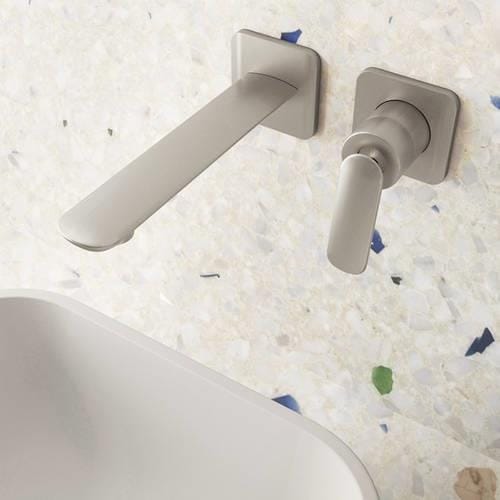 Clearwater Wall Mounted Basin Tap Brushed Metallic Clearwater Huck Wall Mounted 2 Hole Basin Mixer Tap