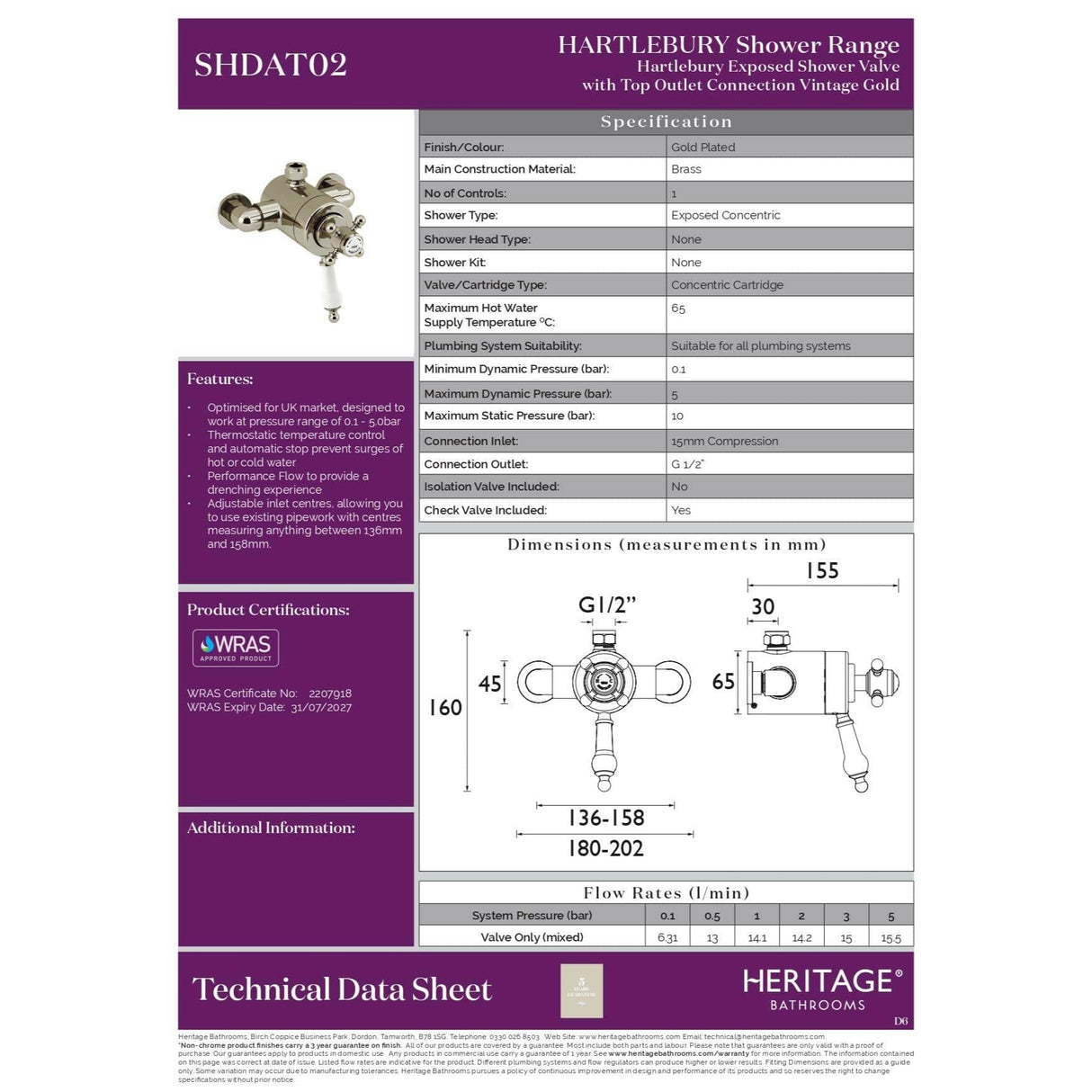 Heritage Exposed Shower Valve Heritage Hartlebury Exposed Thermostatic 1 Outlet, 2 Handle Shower Valve