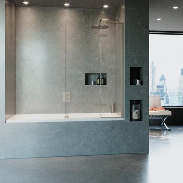 Crosswater Bath Screen Brushed Stainless Steel / Right Handed / 180 Degree Opening Crosswater Optix 10 Bathscreen Single with Inline Panel 900mm