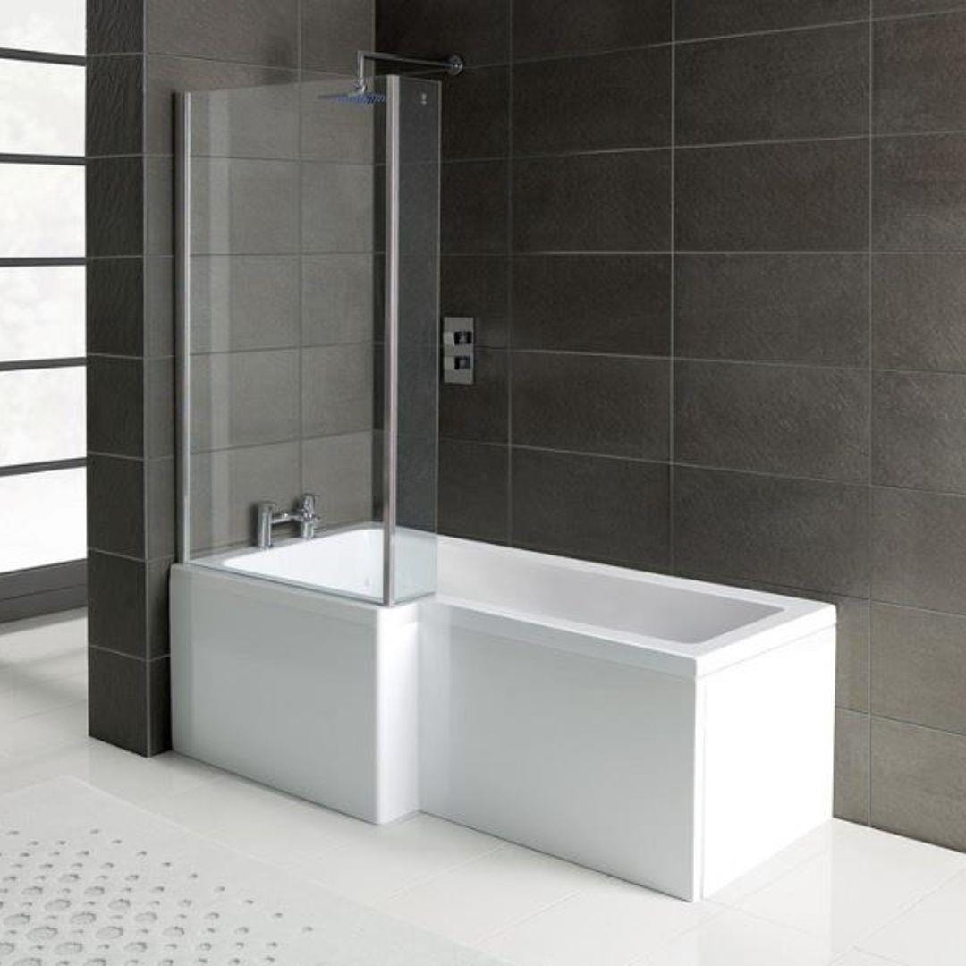 Aquarius L-Shaped Shower Bath Left Handed Aquarius Splash 1700mm x 700mm L-Shape Shower Bath, Screen And Front Panel Set
