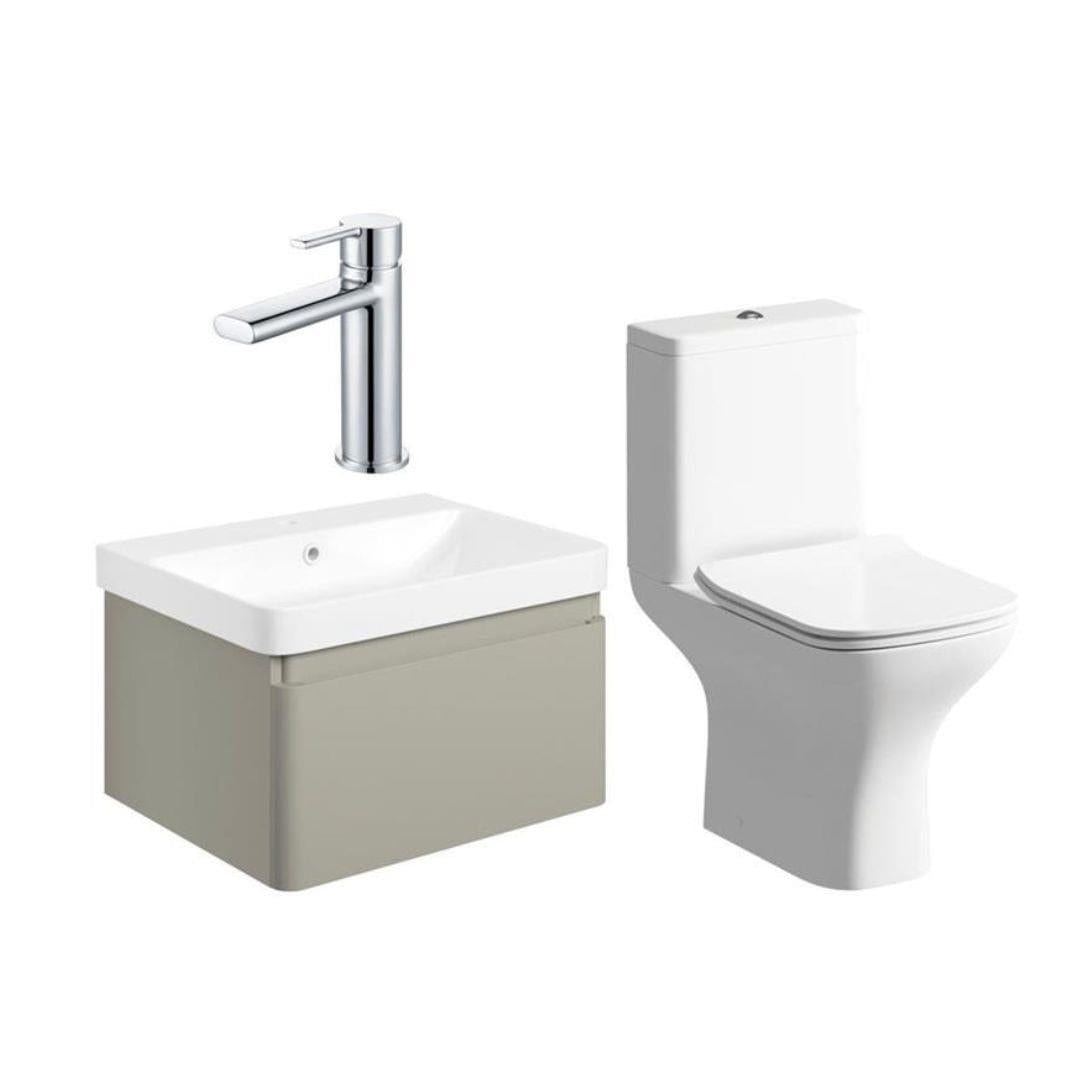 Aquarius Combination Toilet and Sink Matt Latte / Chrome Aquarius Sophie 605mm Vanity Unit and WC Set with Finishes