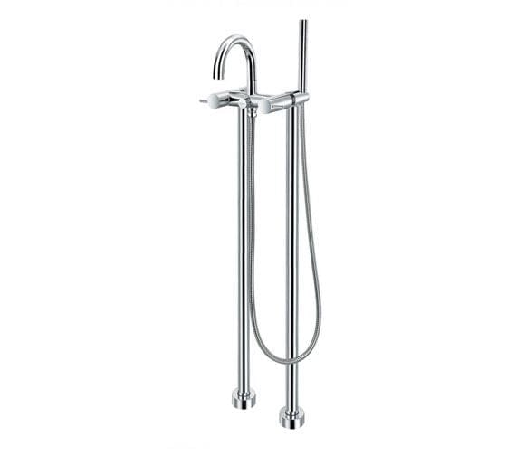 Flova Freestanding Bath Filler Diamond Chrome Flova Levo Floor Standing Bath and Shower Mixer Tap with Shower Set