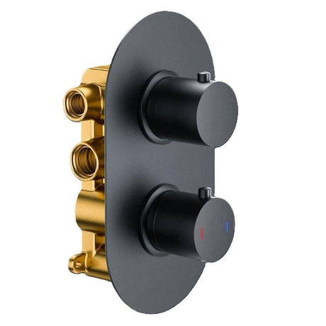 Aquarius Bathrooms Concealed Shower Valve Matt Black Aquarius RainLux Round 2 Outlet Concealed Shower Valve