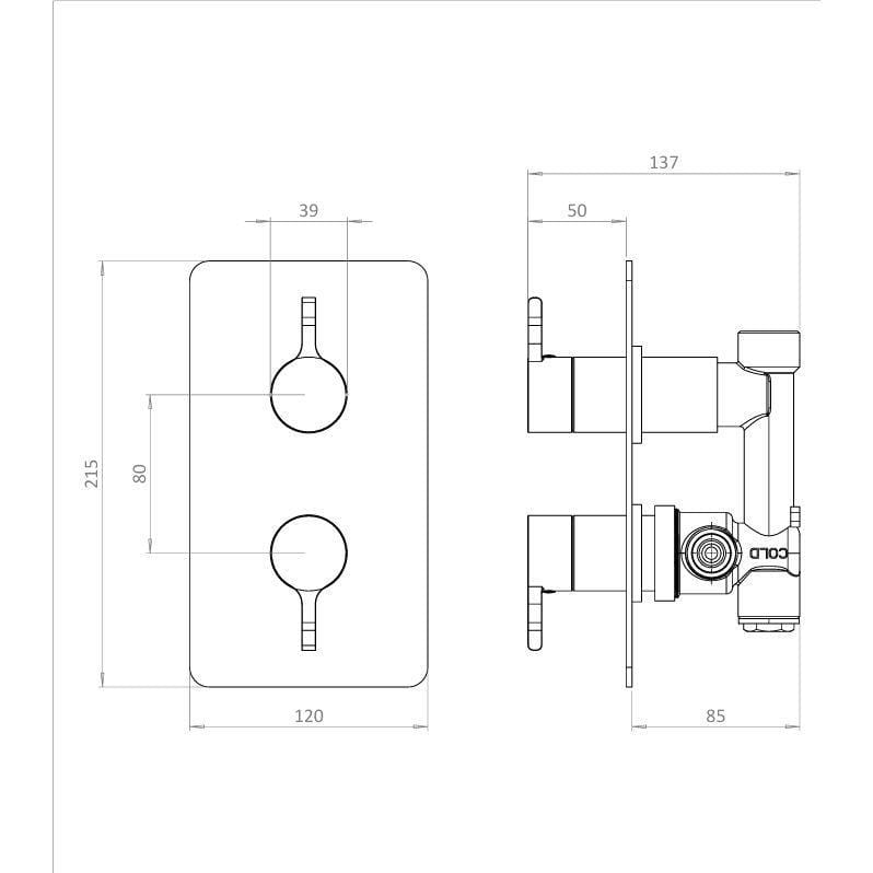 Britton Concealed Shower Valve Britton Hoxton 2.0 1 Outlet, 2 Handle Concealed Thermostatic Shower Valve in Brushed Brass