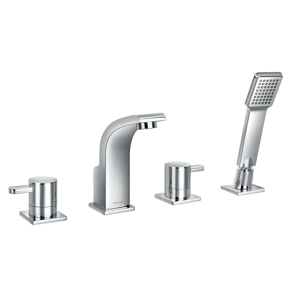 Flova 4 Tap Hole Bath Set Flova Essence 4 Hole Bath and Shower Mixer with Shower Set in Diamond Chrome