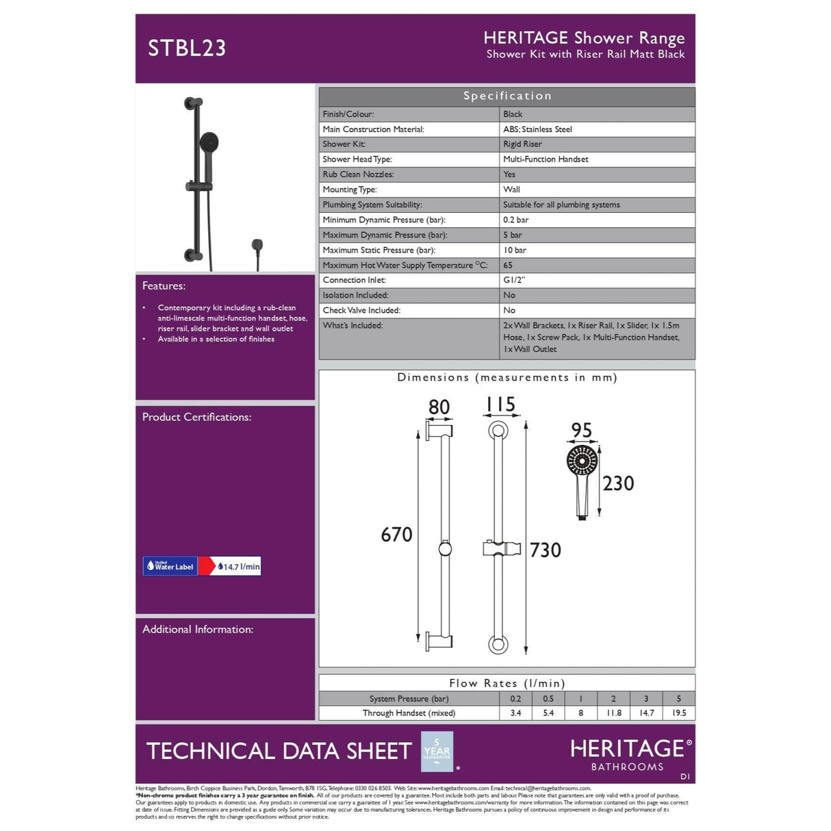 Heritage Shower Riser Rail Heritage Modern Adjustable Riser Kit with Multifunction Shower Handset and Wall Outlet