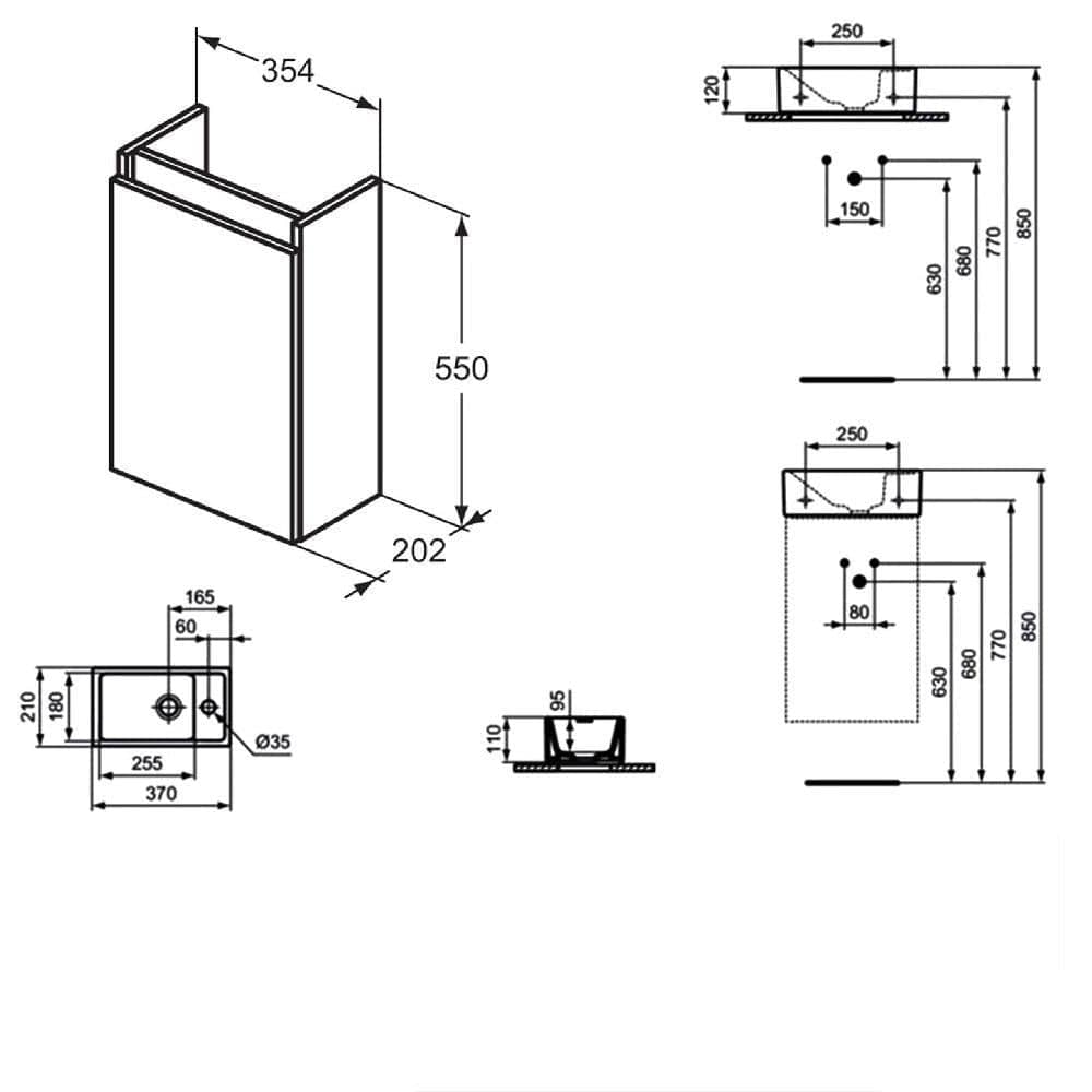 Ideal Standard Wall Mounted Vanity Unit Ideal Standard Eurovit + 350mm Wall Mounted Cloakroom Vanity Unit with 1 Tap Hole Basin
