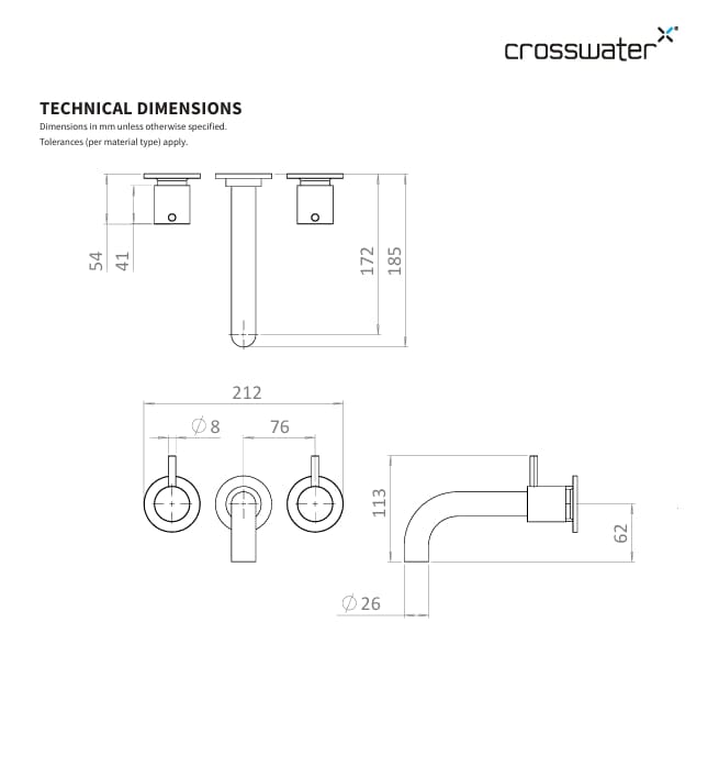 Crosswater Wall Mounted Bath Tap Crosswater MPRO 3 Hole Wall Mounted Bath Filler Tap