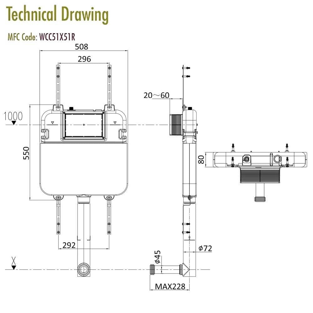 Crosswater Concealed Cistern Crosswater Dual Flush Slimline Concealed Cistern Set with Flush Plate - 508 x 80 x 550mm
