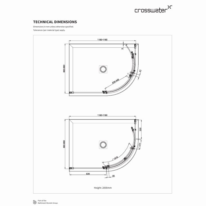 Crosswater Optix Single Door Quadrant Shower Enclosure