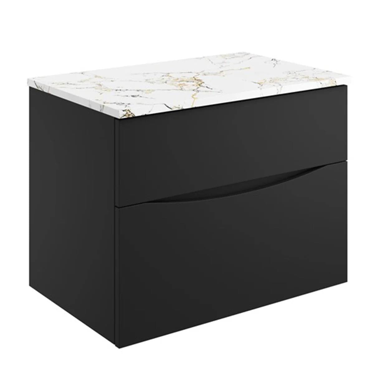 Crosswater Wall Mounted Vanity Unit Matt Black / Gold Vein Estatuario / 700mm Crosswater Glide II 2 Drawer Vanity Unit with Worktop