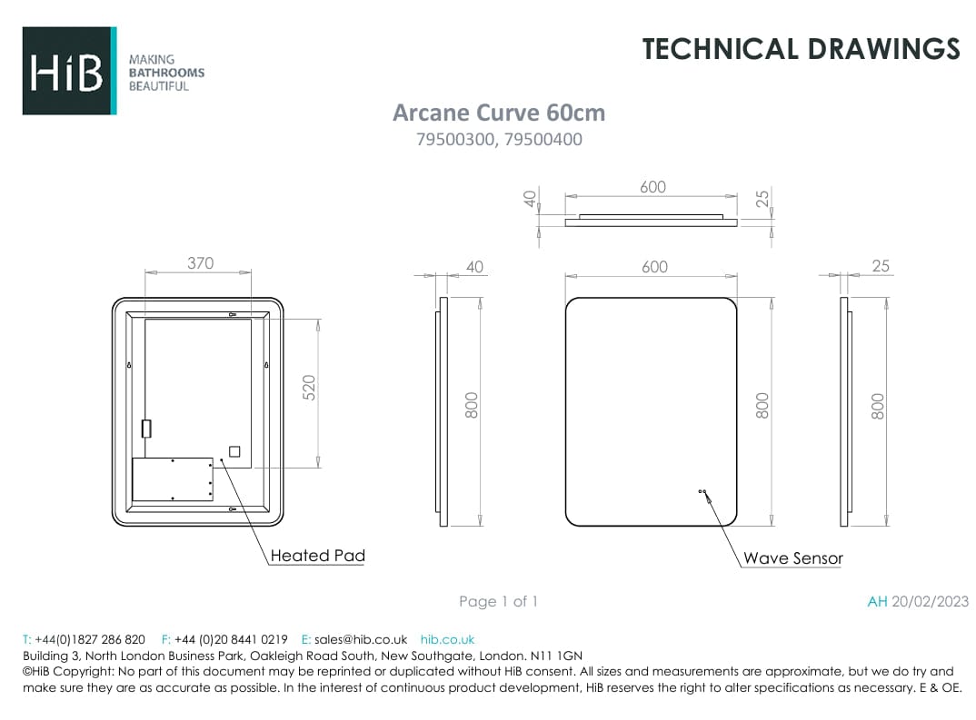 HiB Illuminated Mirror 800 x 600mm / Black HiB Arcane Curve LED Illuminated Mirror