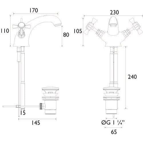 Heritage Mono Basin Tap Heritage Dawlish Mono Basin Mixer Tap with Pop-Up Waste