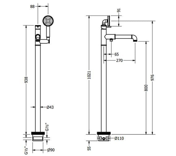 Crosswater Freestanding Bath Filler Crosswater MPRO Industrial Floor Standing Bath Shower Mixer Tap