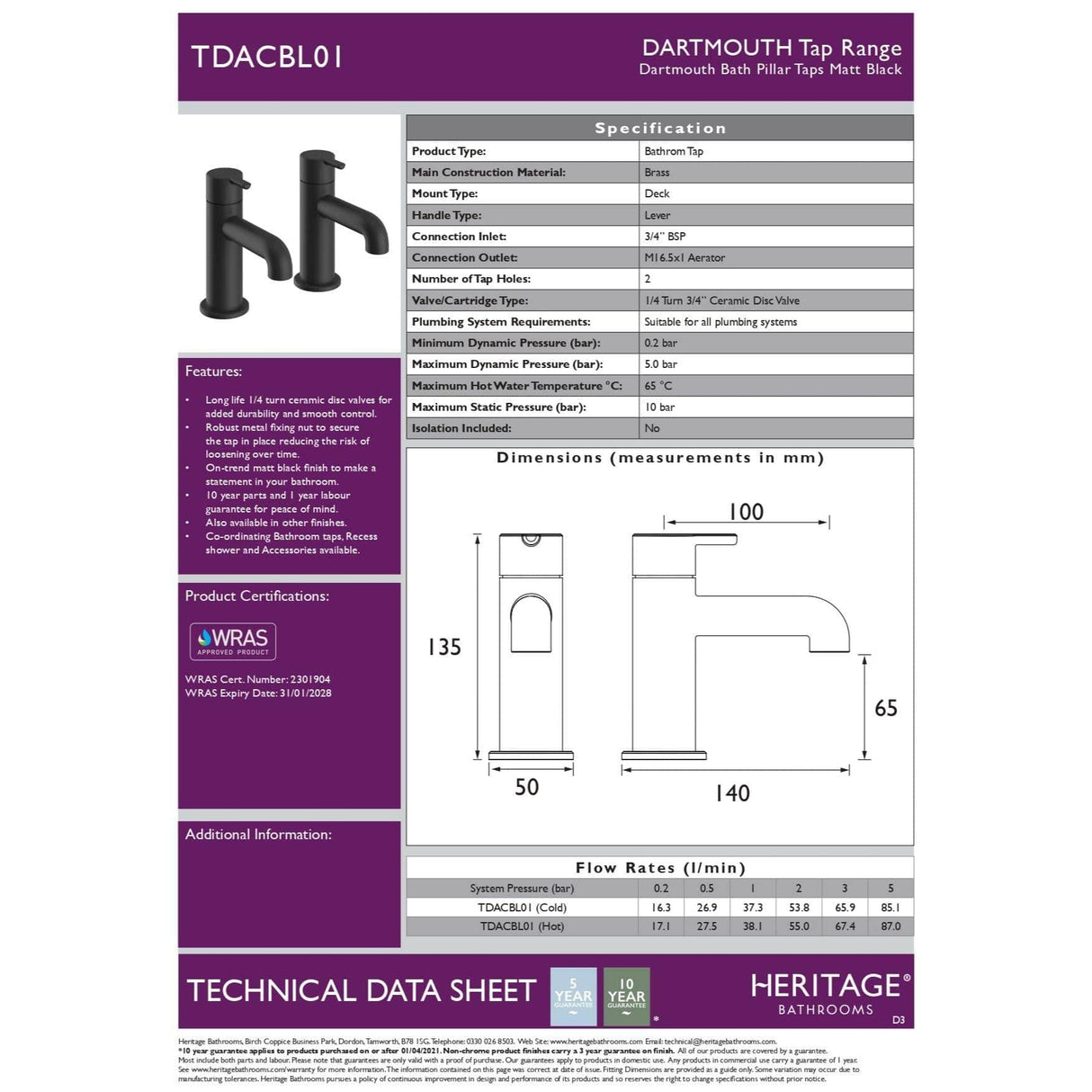 Heritage Pillar Bath Tap Heritage Dartmouth Bath Pillar Taps (Pair)