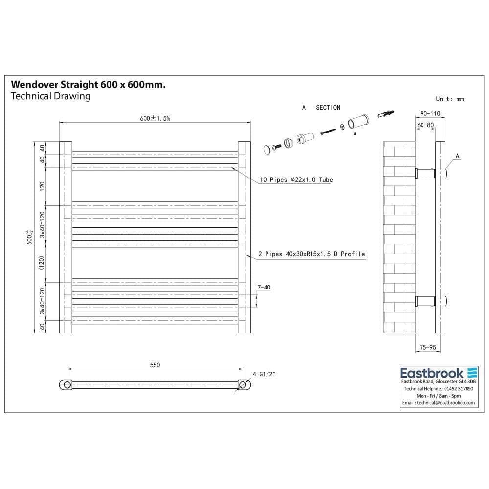 Eastbrook Wendover Straight Vertical Heated Towel Rail in White