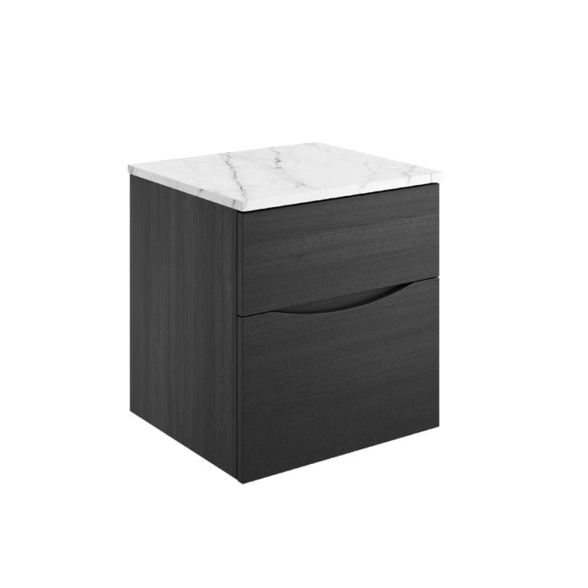 Crosswater Wall Mounted Vanity Unit Steelwood / Carrara Marble Effect / 500mm Crosswater Glide II 2 Drawer Vanity Unit with Worktop