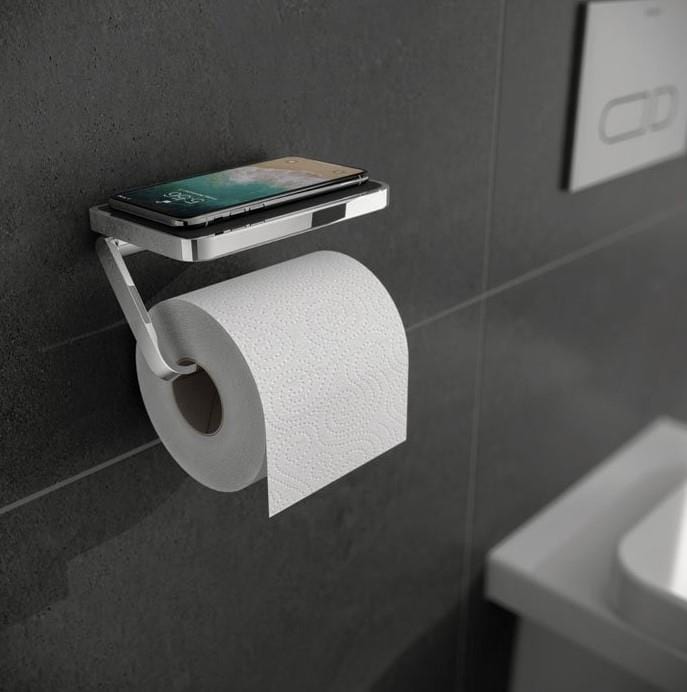 HiB Toilet Roll Holder Chrome HiB Atto Toilet Roll Holder with Shelf