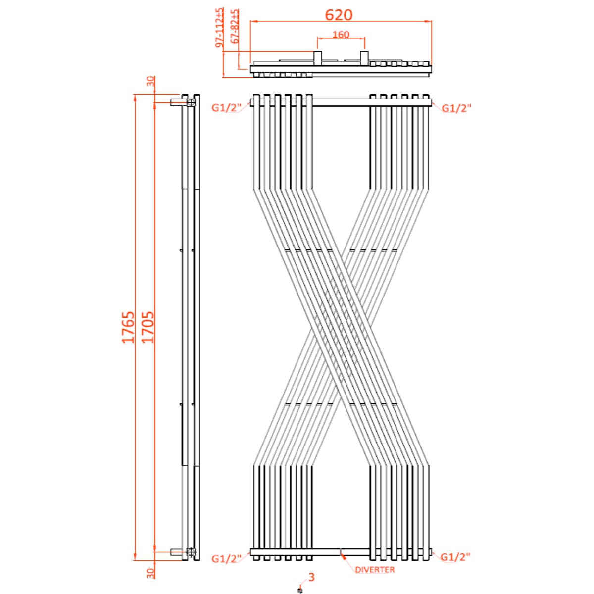 Reina Unique Radiator Reina Coredo Designer Central Heating Radiator - 1760 x 620mm
