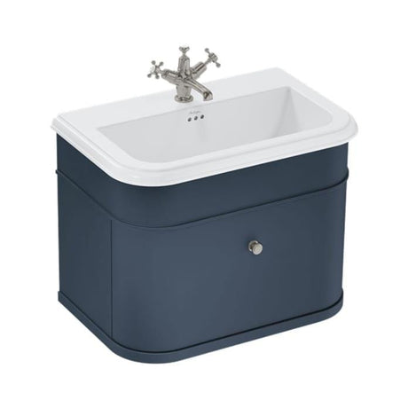Burlington Wall Mounted Vanity Unit Blue / Ceramic Basin - 3 Tap Hole / Brushed Nickel Burlington Chalfont 750mm Wall Mounted Single Drawer Vanity Unit with Basin