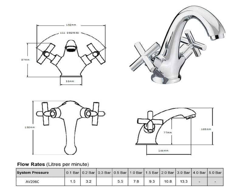 Sagittarius Mono Basin Tap Sagittarius Avant Fixed Spout Basin Mixer Tap - Chrome - AV176C