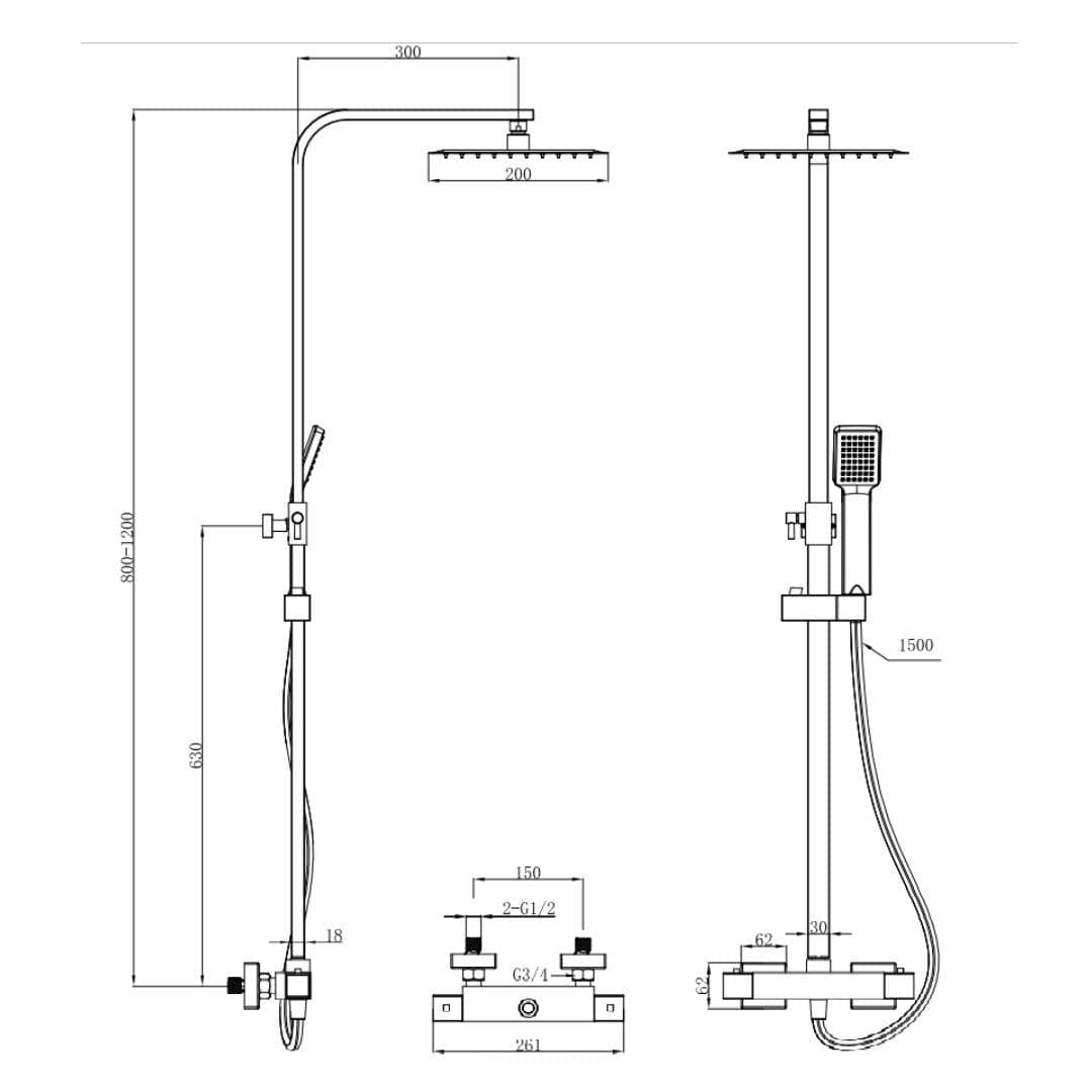 Aquarius Exposed Shower Set Aquarius Modern Square Thermostatic Shower