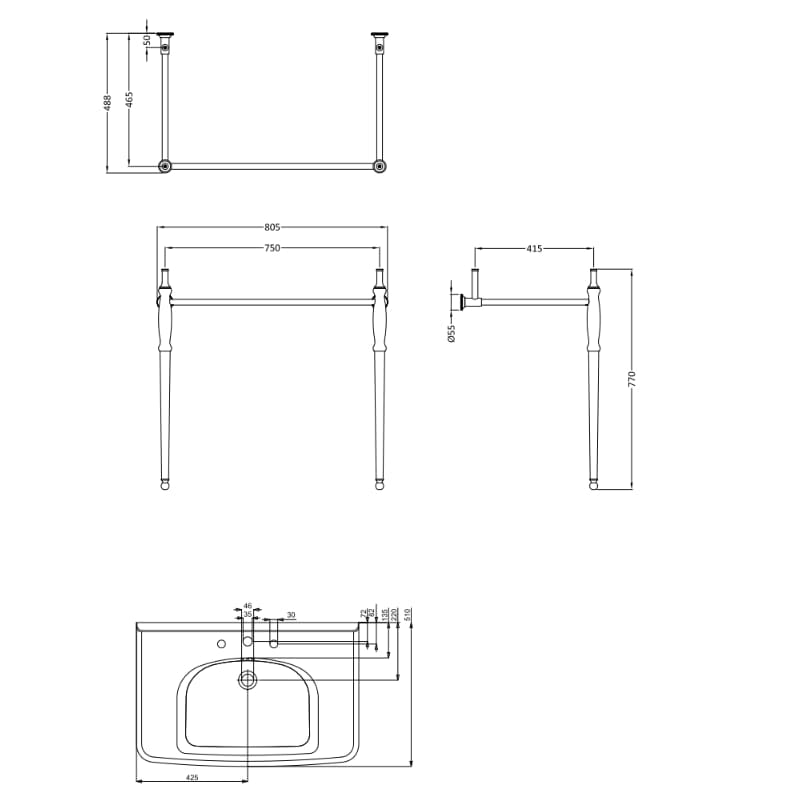 Burlington Wall Hung Basin Burlington Guild Basin with Pedestal or Washstand