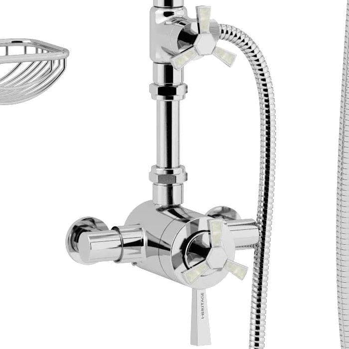 Heritage Exposed Shower Set Heritage Gracechurch Mother of Pearl Exposed Shower Set with Deluxe Fixed Riser Kit, Showerhead, Handset and Hose in Chrome