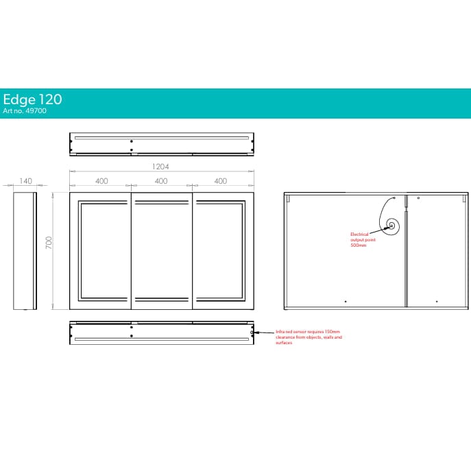 HiB Mirrored Cabinet HiB Edge LED Illuminated Border Mirror Cabinet