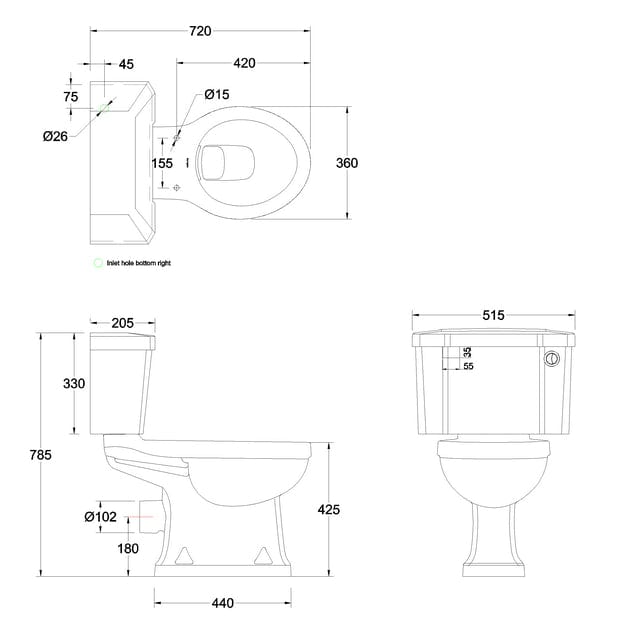 Burlington Close Coupled Toilet Burlington Traditional Rimless Close Coupled Toilet