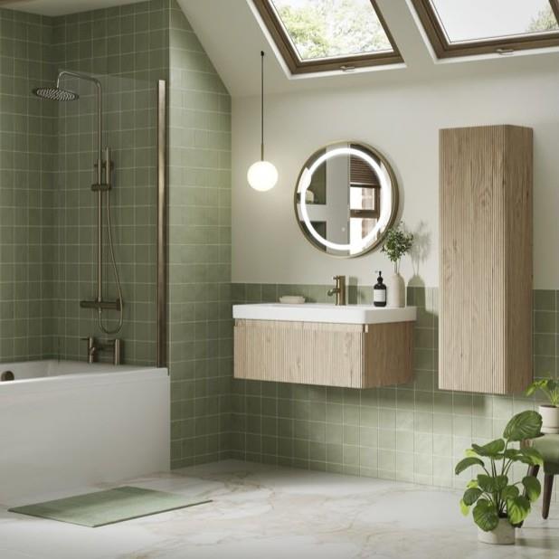 Aquarius Corinthe Fluted Wall Mounted One Drawer Vanity Unit with Basin in Textured Oak