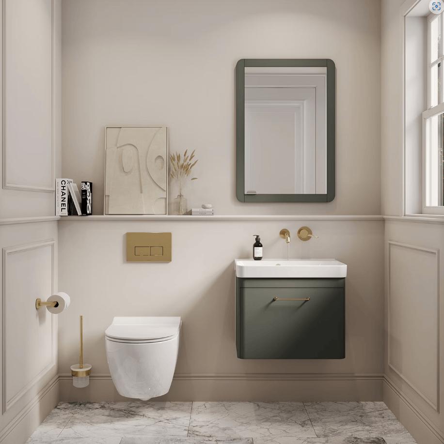 Saneux Wall Mounted Vanity Unit Saneux Hyde 550mm Wall Mounted One Drawer Vanity Unit in Matte Sage with 0 Tap Hole Basin