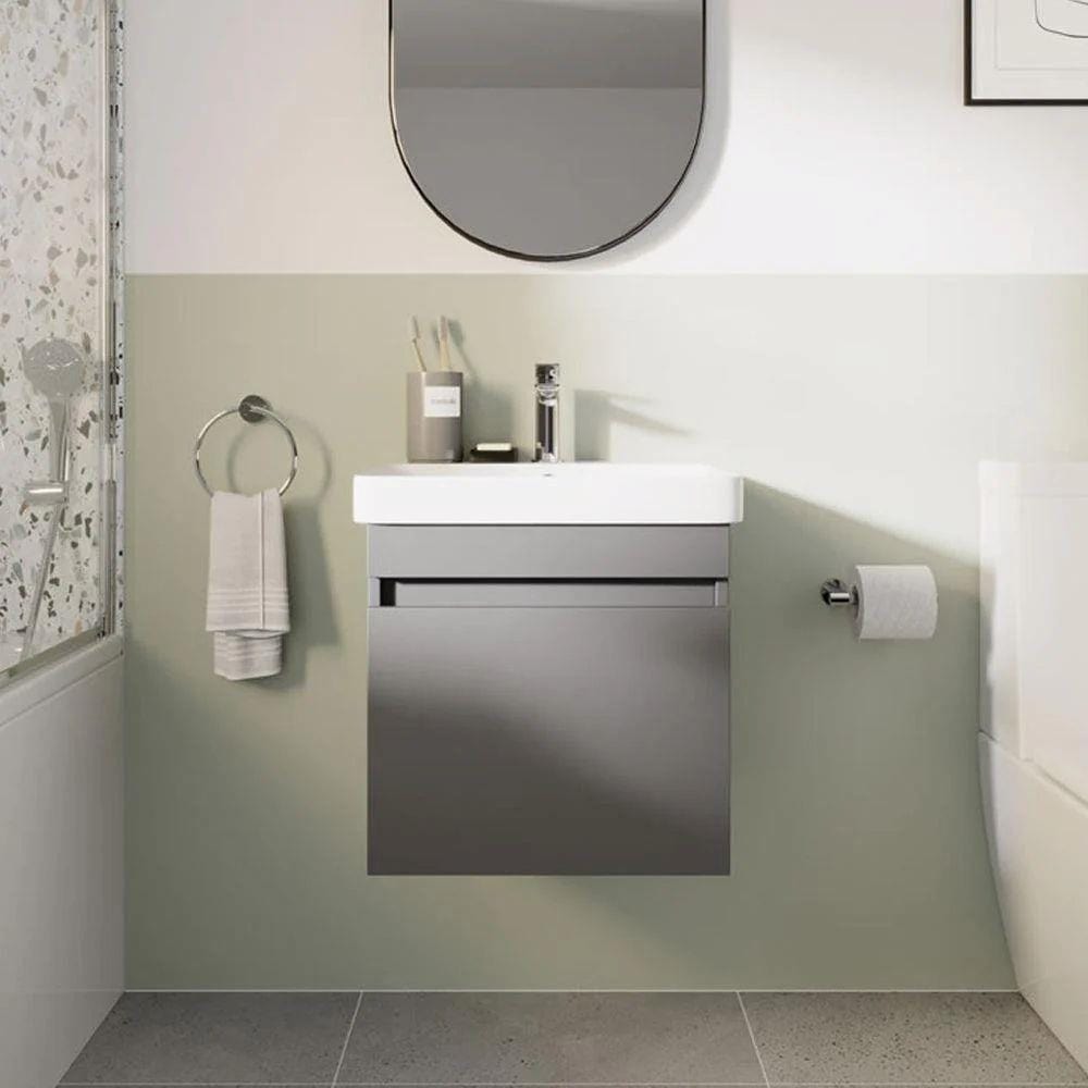 Britton Wall Mounted Vanity Unit Matt Grey Britton Dalston Wall Mounted 600mm Vanity Unit with Basin
