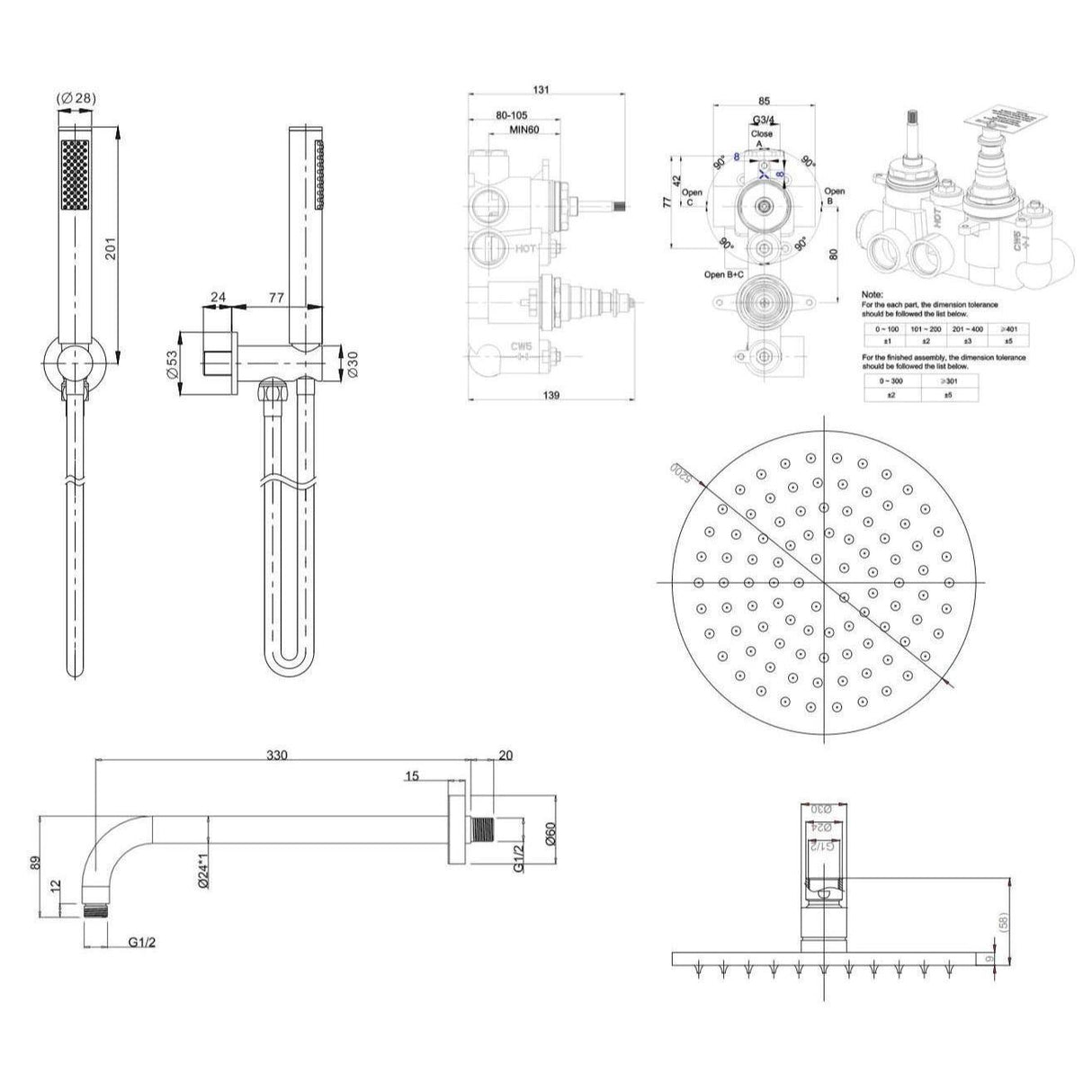 Crosswater MPRO 2 Outlet 2 Handle Thermostatic Shower Valve with Kit