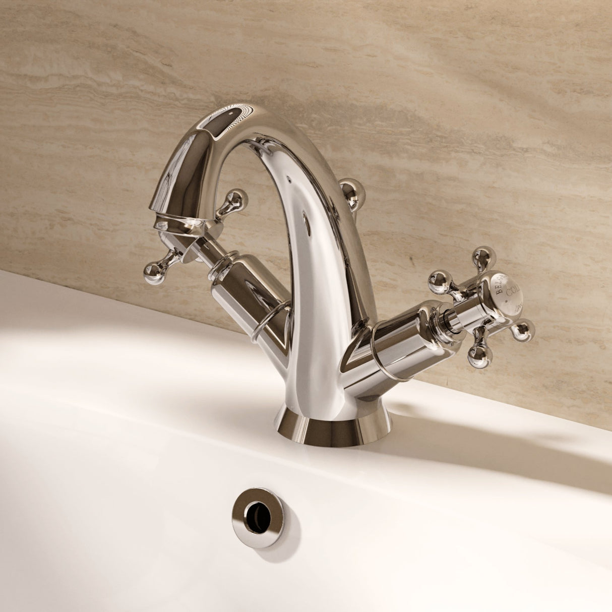 Crosswater Mono Basin Tap Chrome Crosswater Belgravia Crosshead Highneck Basin Monobloc Tap with Pop-Up Waste