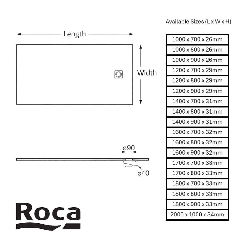 Roca Rectangle Shower Tray ROCA Terran-N Superslim Stonex® Rectangular Shower Tray with Twist Colour Match Waste Cover
